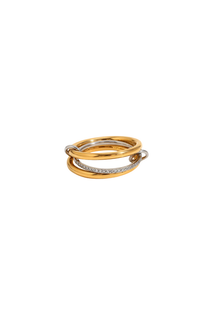 Astrid - Mixed Metal Triple Link Stacked Diamond Ring