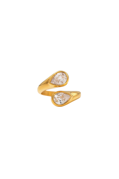 Raina - Gold Adjustable Double Diamond Ring