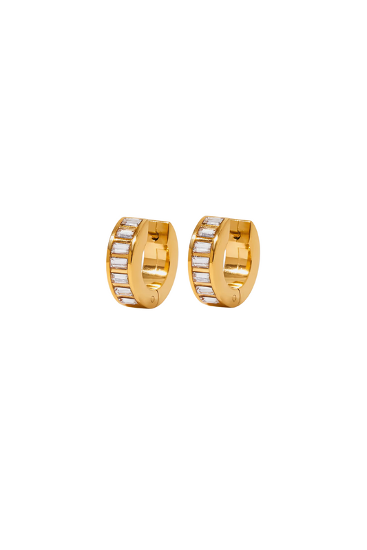 Poppy - Gold Rectangle Diamond Huggie Earrings