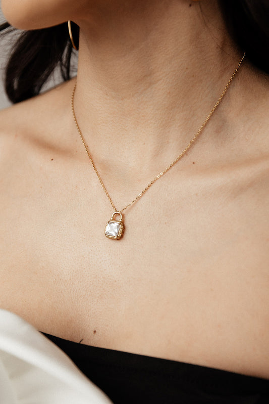 Margot - Gold Diamond Lock Necklace