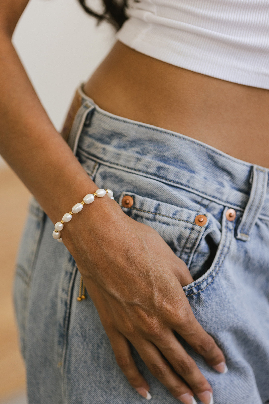 Holly - Gold Adjustable Freshwater Pearl Bracelet