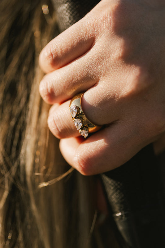 Adeline - Gold Triple Diamond Pear Ring