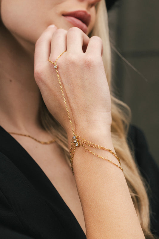 Amorette - Gold Quatre Diamond Hand Chain