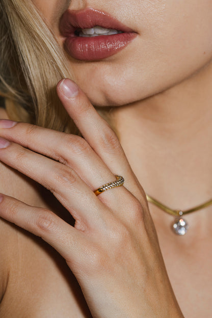 Elena - Gold Diamond Pave Curve Ring