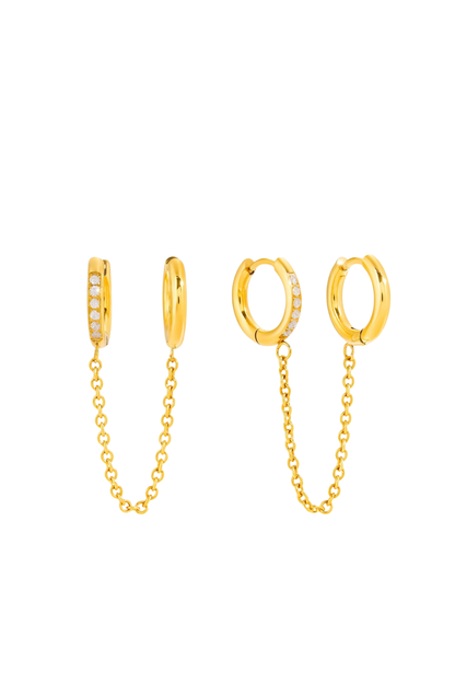 Violette - Gold Double Huggie Chain Earrings