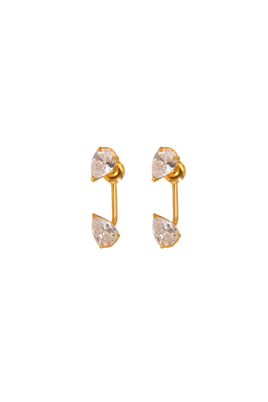 Amalia - Gold Double Diamond Pear Jacket Stud Earrings