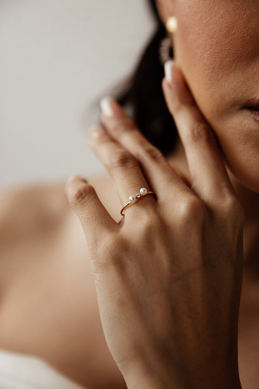 Aphrodite - Gold Dainty Pearl Diamond Ring