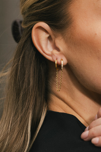 Violette - Gold Double Huggie Chain Earrings