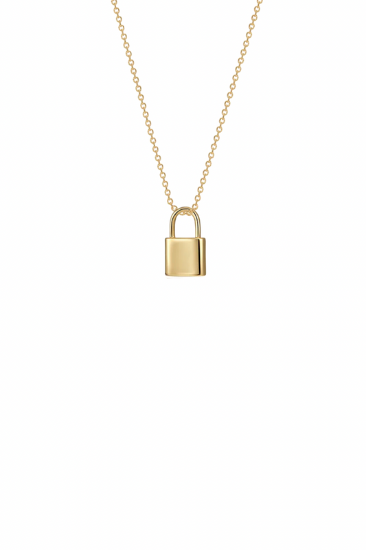 Gold Lock Charm Necklace - Engravable 