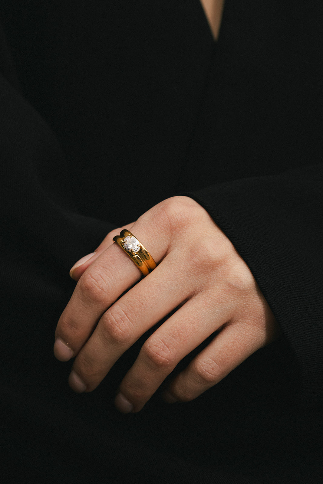 Athena - Gold Oval Diamond Double Layered Ring