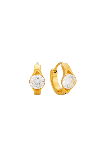 Arcturus - Gold Circle Diamond Huggie Earrings