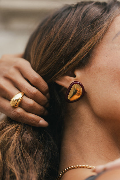 Ruby - Gold Burgundy Stud Earrings