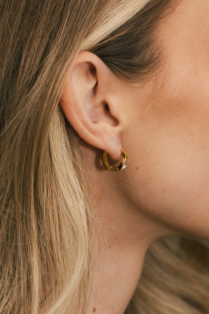 Arcturus - Gold Circle Diamond Huggie Earrings