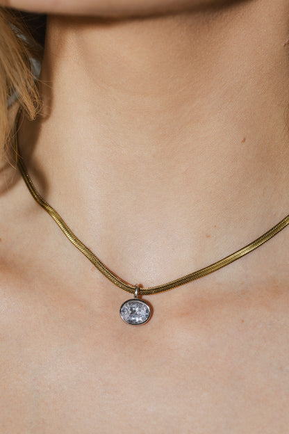 Ciel - Mixed Metal Oval Diamond Herringbone Snake Chain Necklace