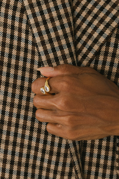 Raina - Gold Adjustable Double Diamond Ring