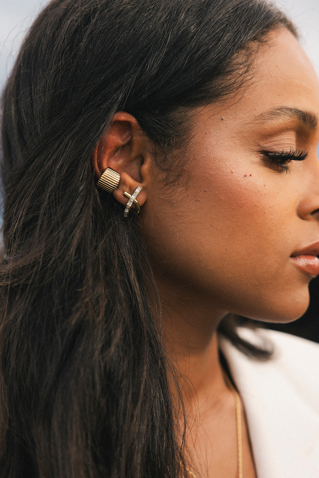 The Hour - Gold Ribbed Ear Cuff