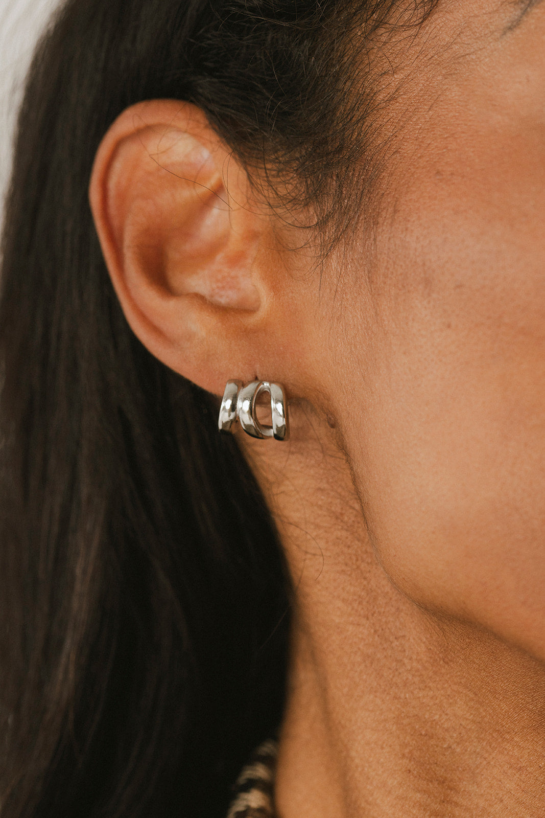 Jolie - Silver Triple Layered Stud Earrings