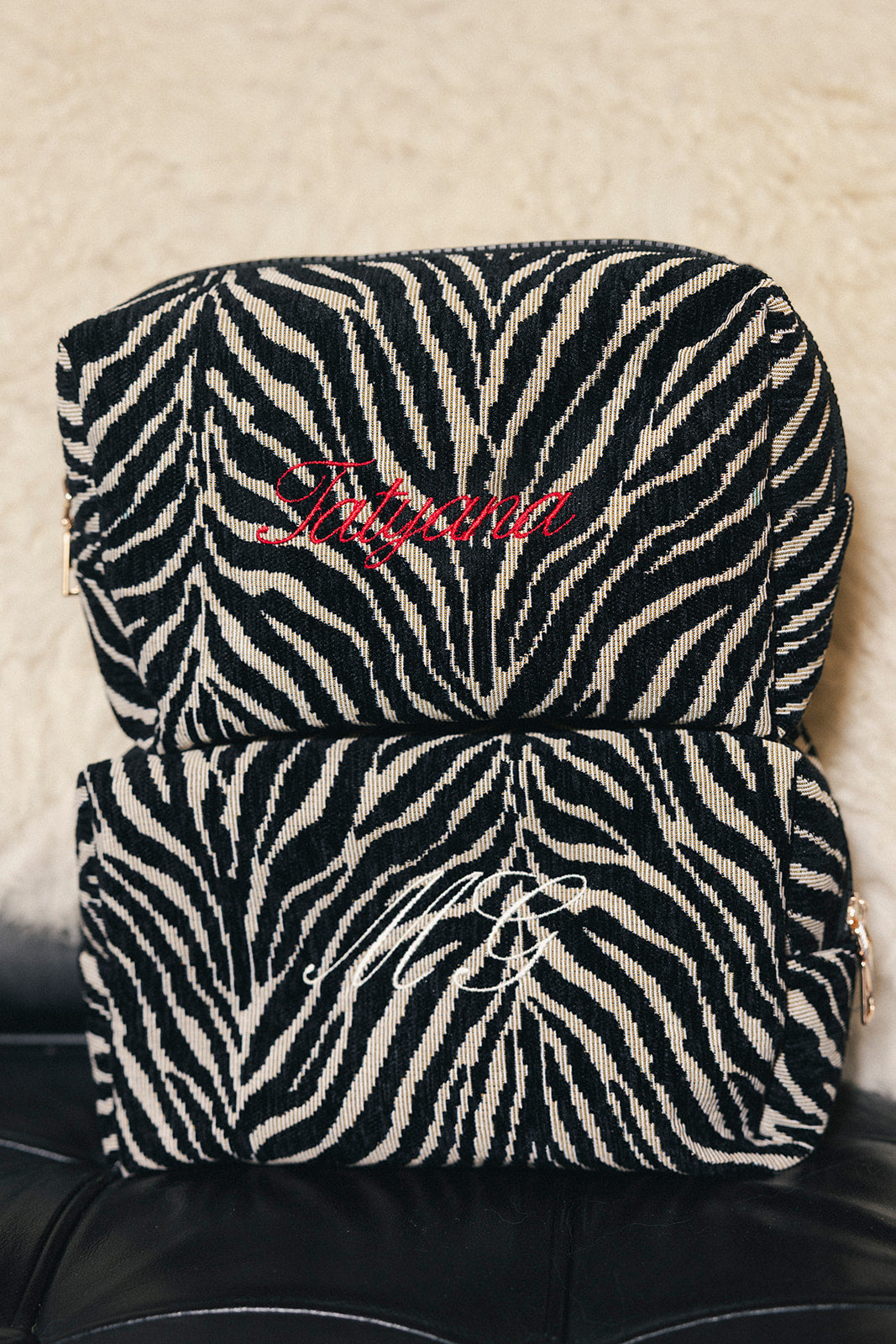 Embroidered Zebra Cosmetic Pochette