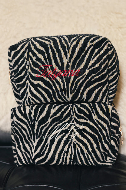 Embroidered Zebra Cosmetic Pochette