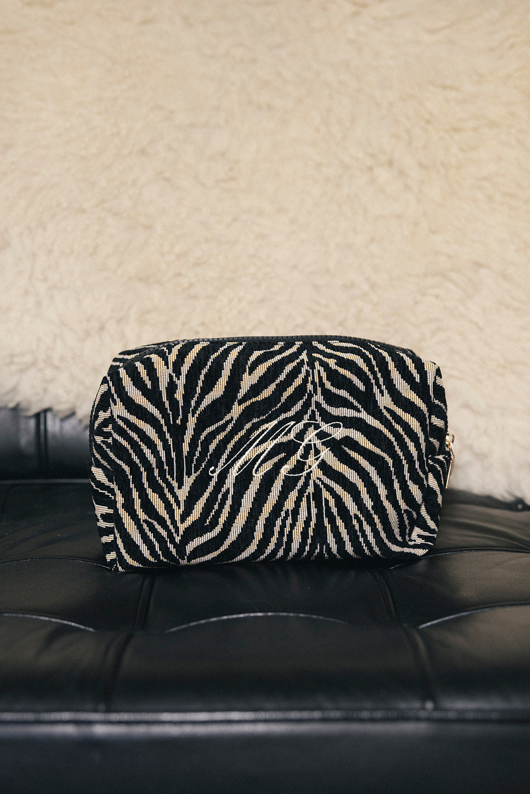 Embroidered Zebra Cosmetic Pochette