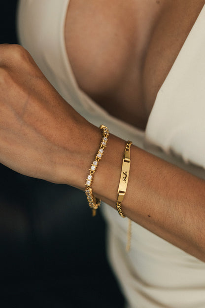 Engraved Gold Figaro Chain Bracelet