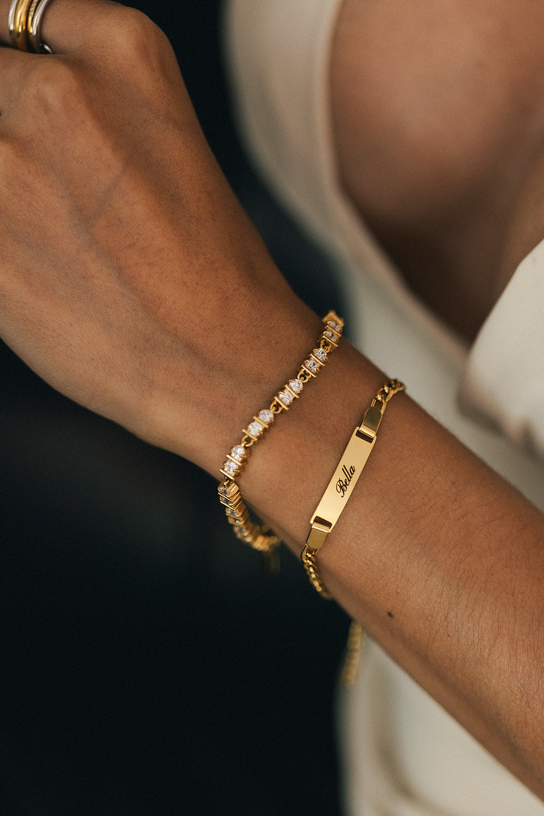 Engraved Gold Figaro Chain Bracelet