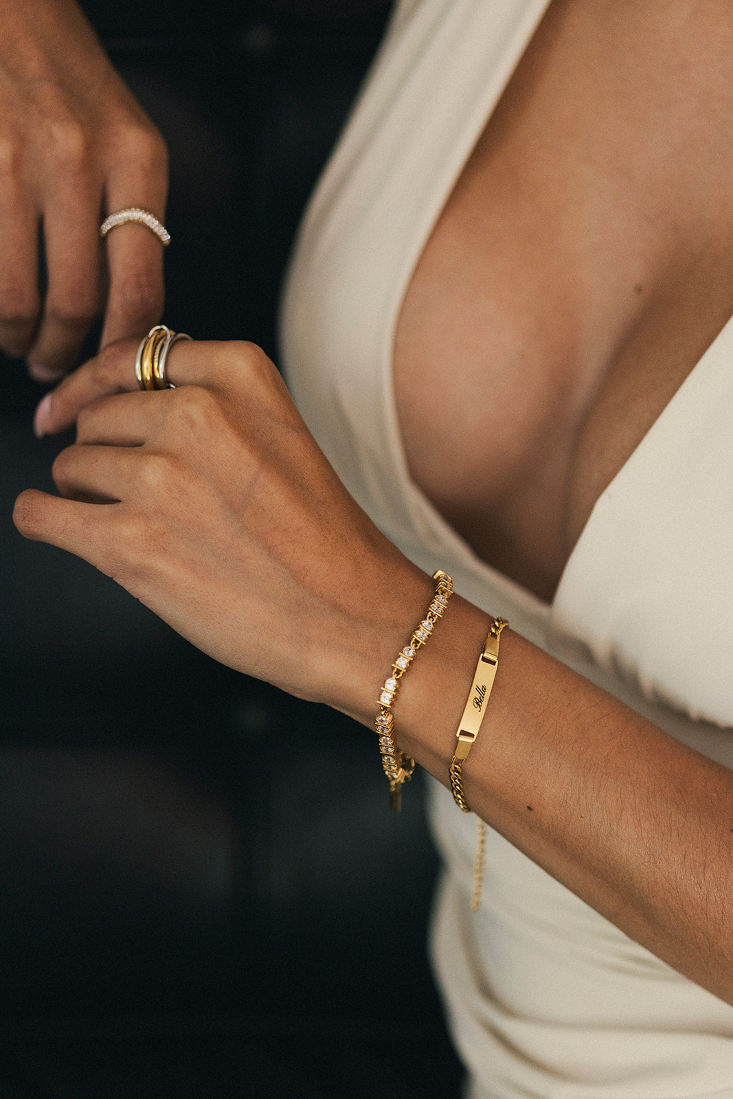 Engraved Gold Figaro Chain Bracelet