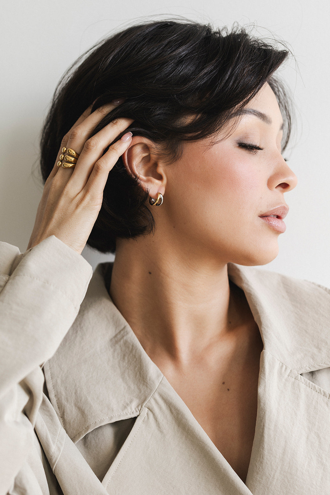 Archer - Mixed Metal Double Hoop Huggie Earrings