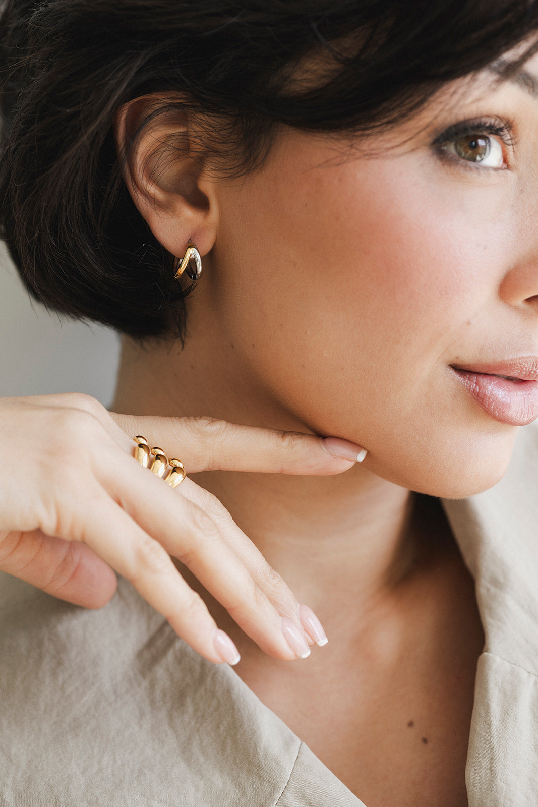 Archer - Mixed Metal Double Hoop Huggie Earrings