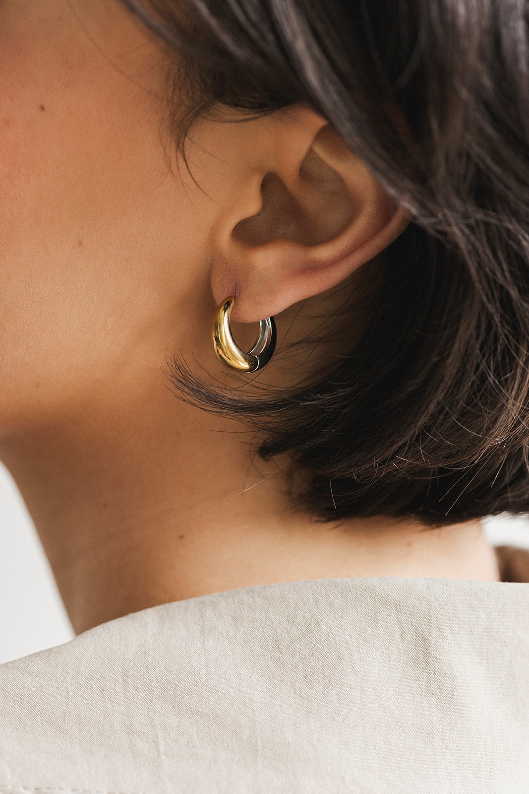 Julian - Mixed Metal Teardrop Shaped Huggie Earrings