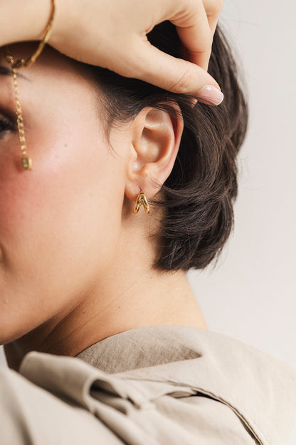Archer - Gold Double Hoop Huggie Earrings