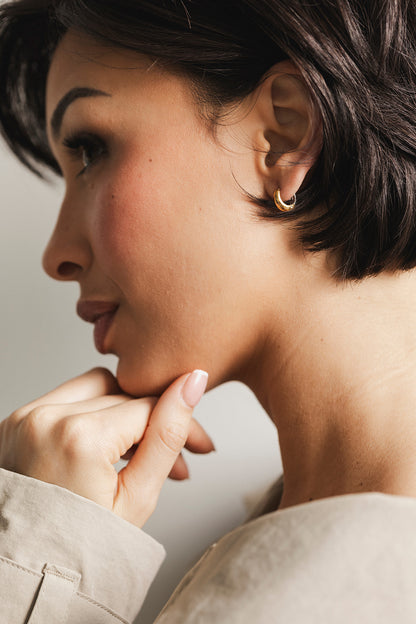 Julian - Mixed Metal Teardrop Shaped Huggie Earrings