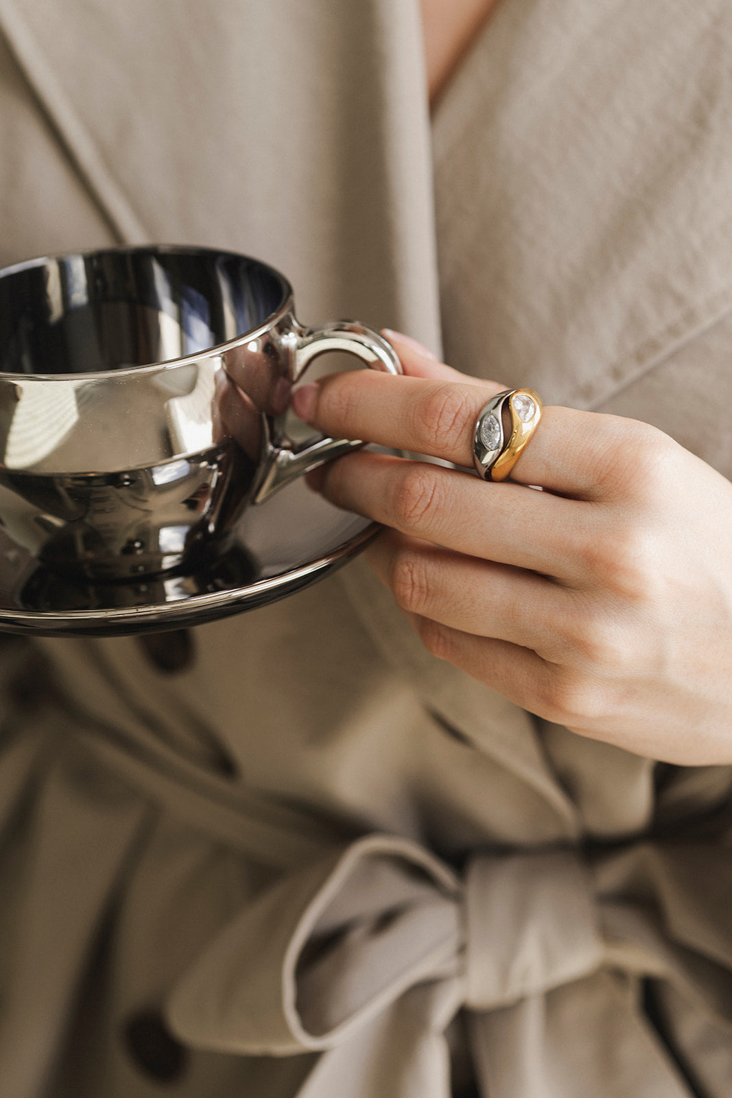 Chérie - Mixed Metal Diamond Two-Piece Ring