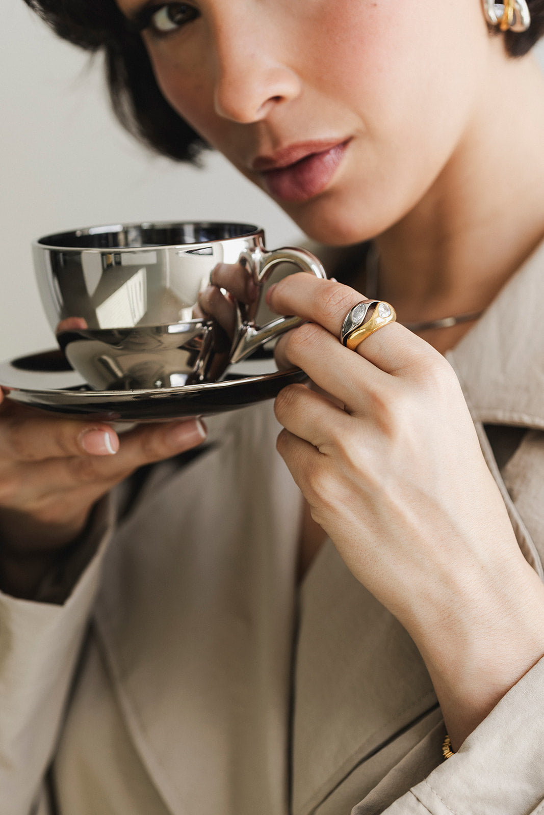 Chérie - Mixed Metal Diamond Two-Piece Ring