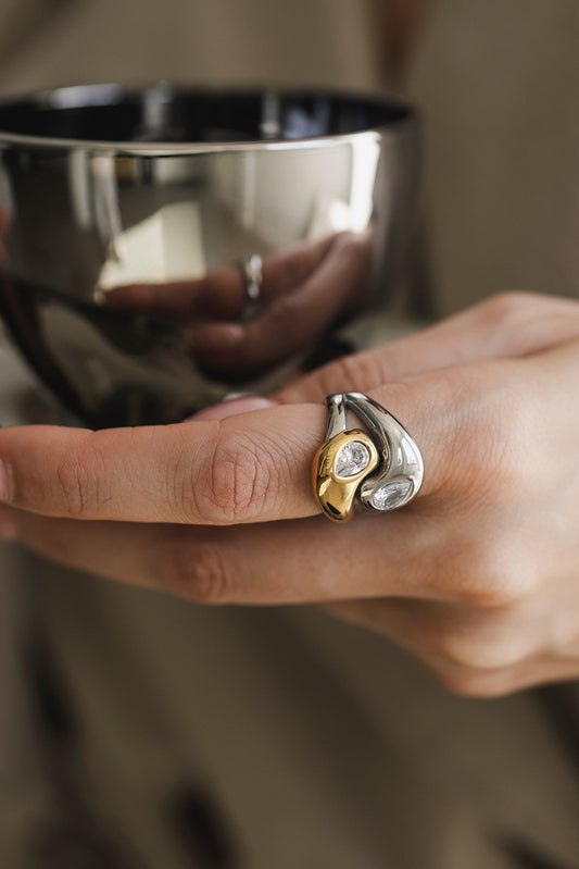 L’Or - Mixed Metal Two Diamond Pear Statement Ring