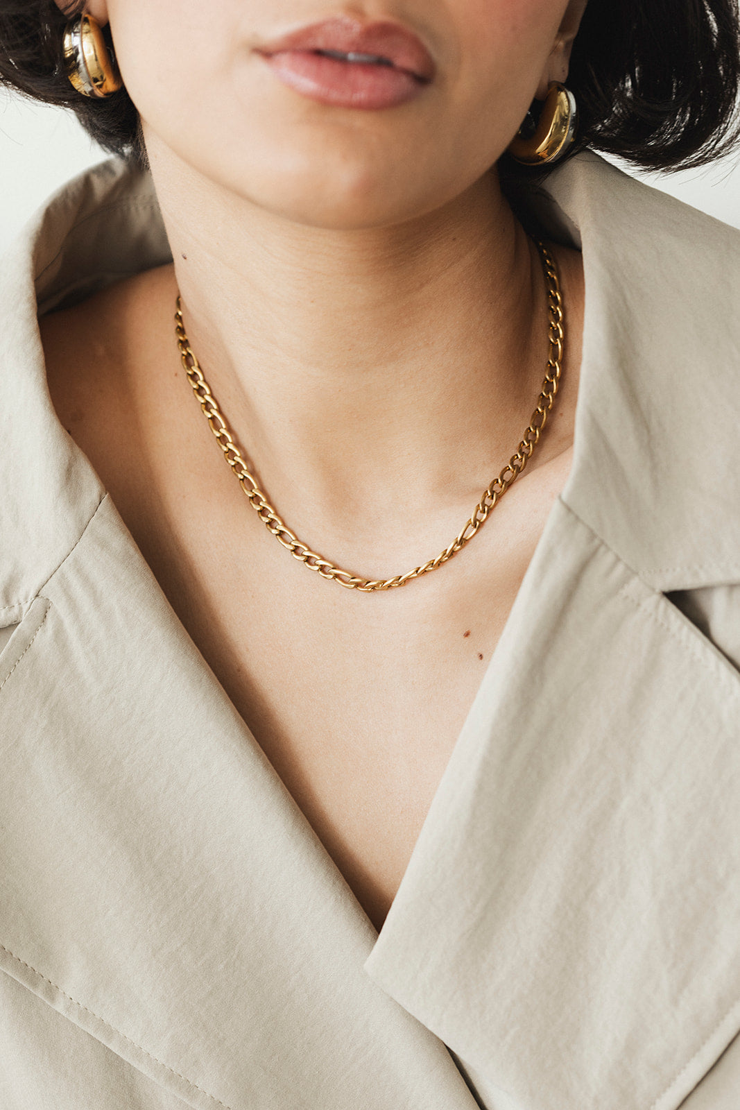 Thalia - Gold Figaro Chain Necklace