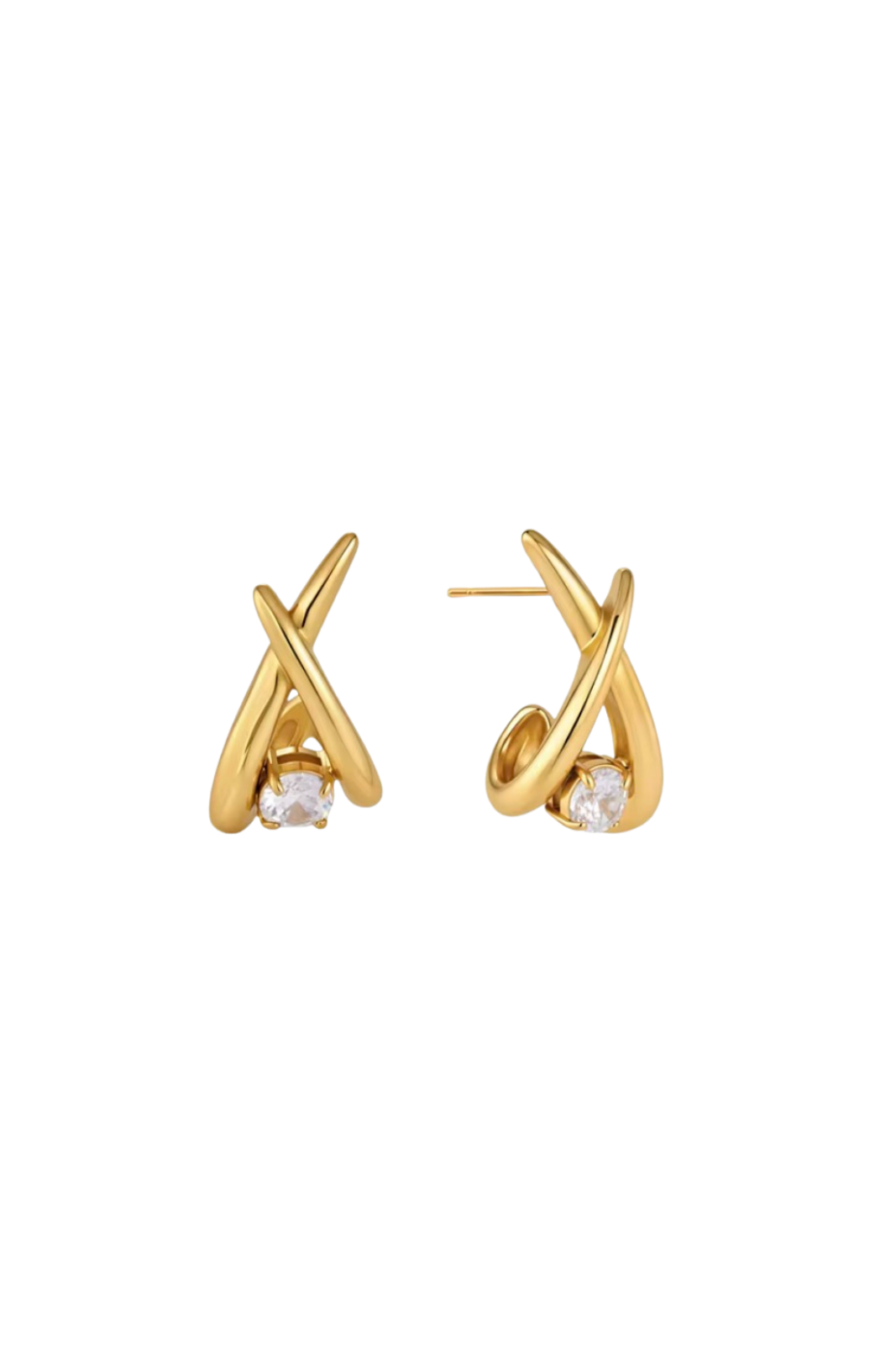 Serena - Gold Cross Diamond Stud Earrings