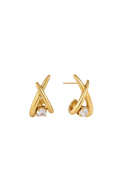 Serena - Gold Cross Diamond Stud Earrings