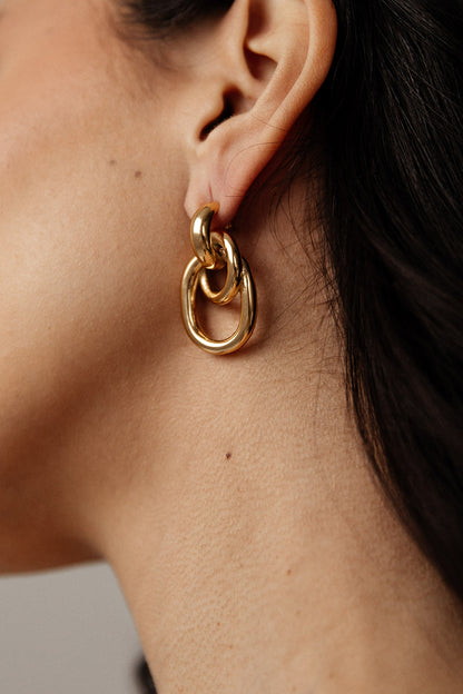 Jennifer - Gold Twisted Hoop Stud Earrings