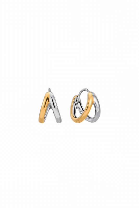 Archer - Mixed Metal Double Hoop Huggie Earrings