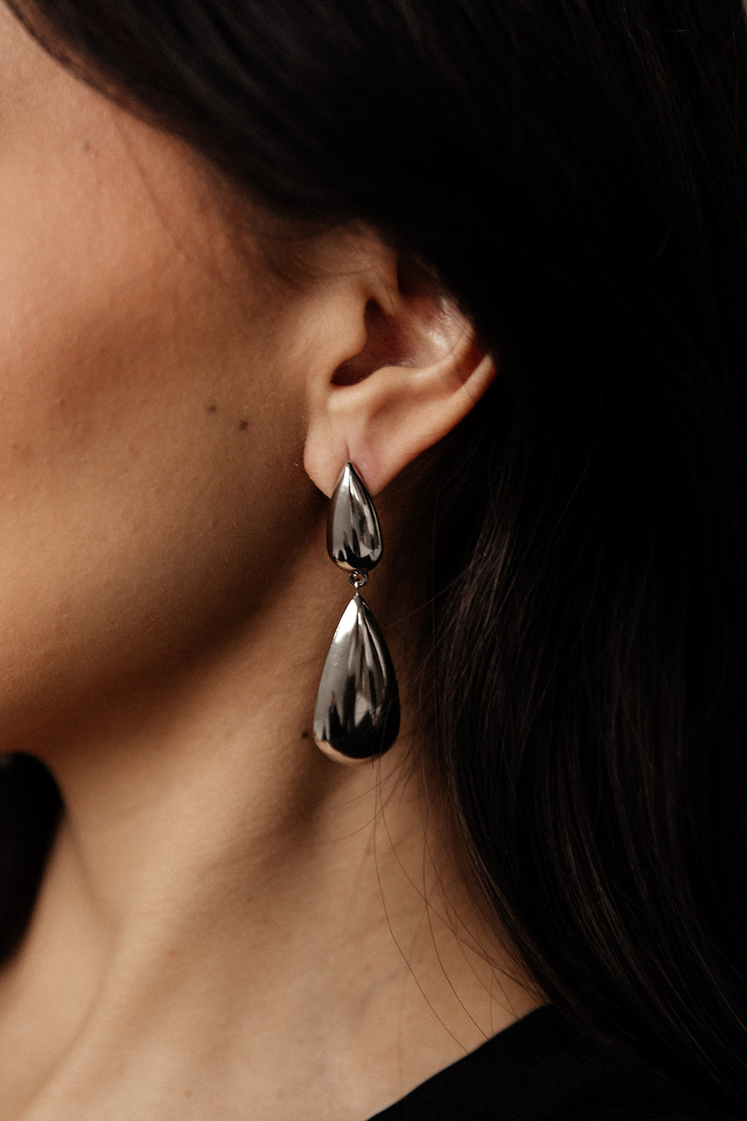 Céline - Silver Double Teardrop Stud Earrings