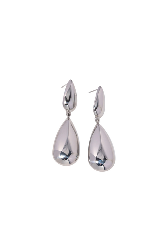 Céline - Silver Double Teardrop Stud Earrings