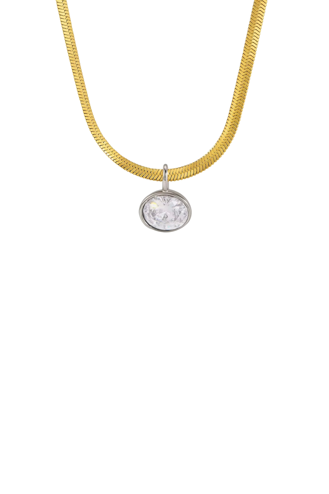 Ciel - Mixed Metal Oval Diamond Herringbone Snake Chain Necklace
