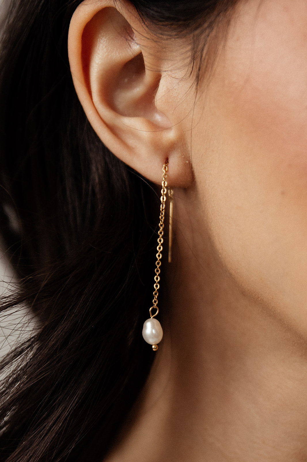 Venus - Gold Freshwater Pearl Threader Earrings