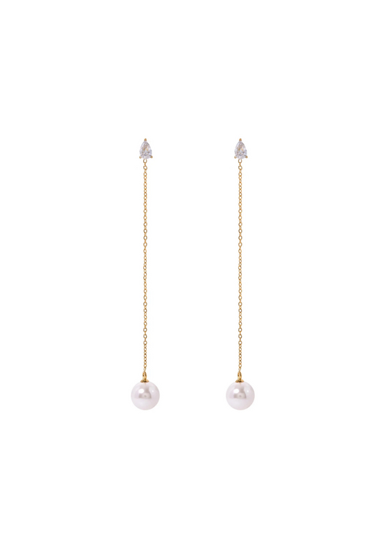 Florence - Gold Crystal Tassel Pearl Stud Earrings