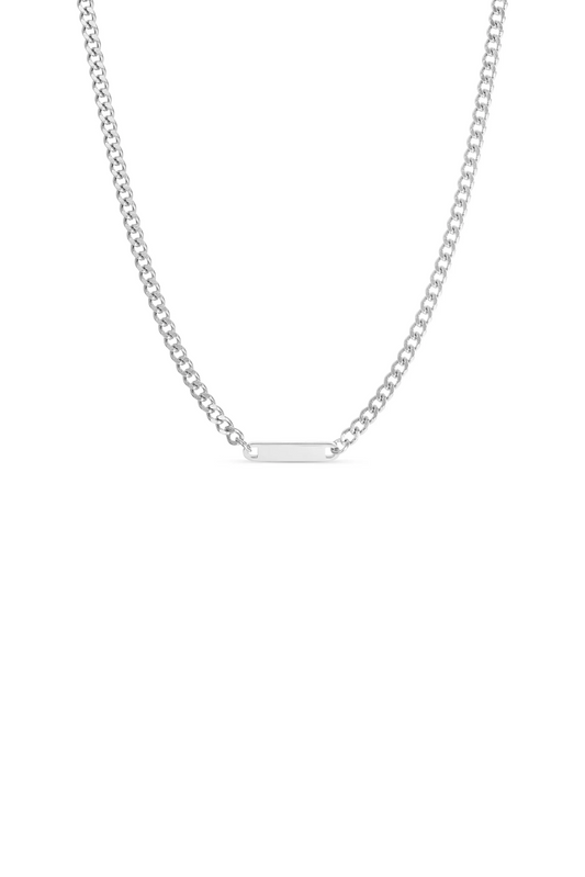 Silver Curb Chain Charm Necklace - Engravable