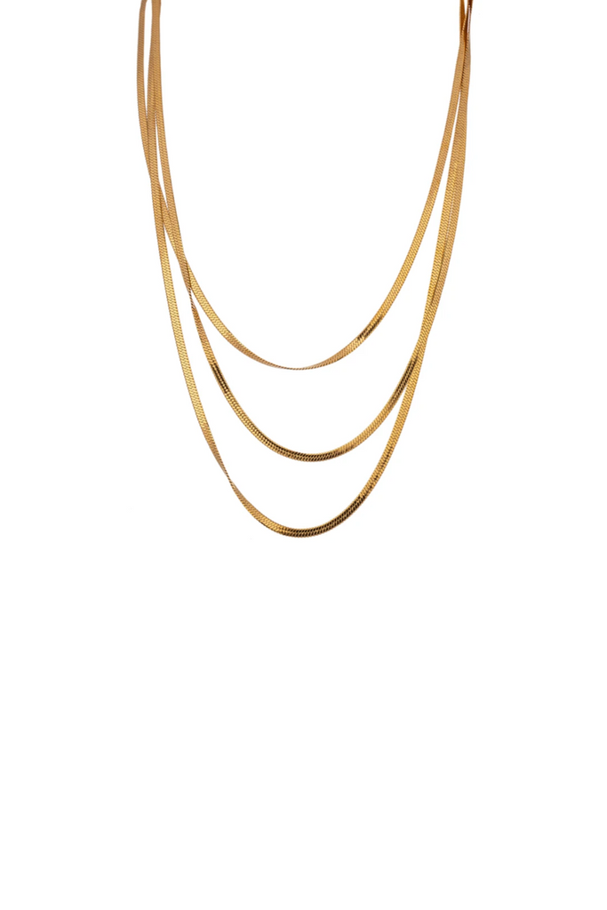 Centauri - Gold Triple Layered Herringbone Snake Necklace Bundle