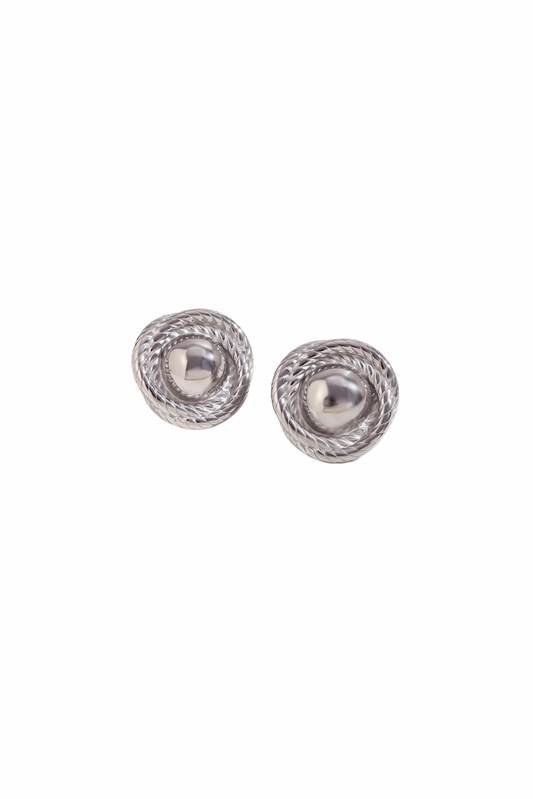 Celeste - Silver Ribbed Circle Stud Earrings