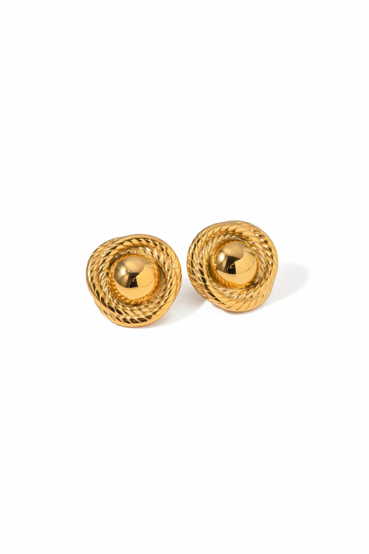 Celeste - Gold Ribbed Circle Stud Earrings