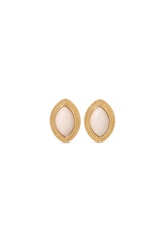 Diana - Gold White Stone Oval Stud Earrings